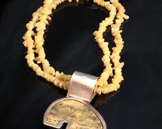 Judi Yates Southwest Sterling Silver & Stone Bear Necklace Double Strand Choker J. Length: 17in Centerpiece: 43x66mm