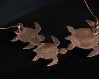 ZEALANDIA 925 Sterling Silver Fossil Sea Turtle Family Necklace Length: 21in Lg Turtle: 41x38mm