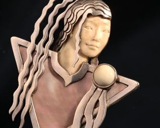 Vintage Zealandia Sterling Silver Carved Woman Warrior Pin/Pendant Brooch 68x56mm