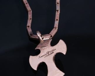 Navajo Ronnie Willie Sterling Silver Necklace Coral Cross Pendant Native American Length: 18in Cross: 42x26mm