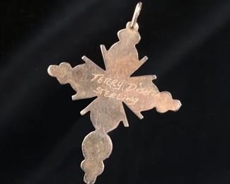 Zuni Terry Dishta Multi Gemstone Sterling Silver Cross Pendant Native American 56x40mm