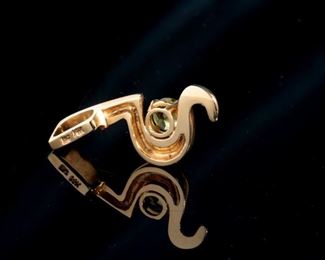 BIJ Designer 14k Gold & Green Peridot Modernist Pendant 34.5x14.5mm Peridot: Approx. 6.5mm