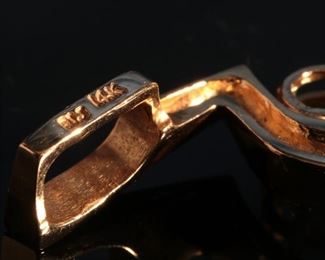 BIJ Designer 14k Gold & Green Peridot Modernist Pendant 34.5x14.5mm Peridot: Approx. 6.5mm