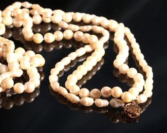 4-Strand Baroque & Traditional Pearl Necklace 14k Gold Clasp Length: 17.5in Round Pearl: 6mm