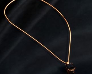 14k Gold Necklace & Emerald Cut Red Garnet Pendant 17.5in Long Pendant: 13x10.5mm