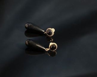 MAZ 14k Gold & Onyx Dangle Designer Earrings Pair 1.25in Hang