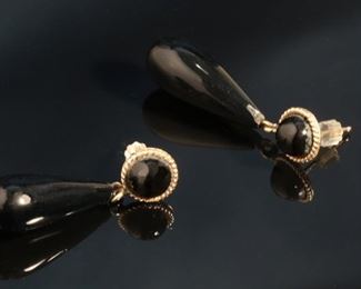 MAZ 14k Gold & Onyx Dangle Designer Earrings Pair 1.25in Hang