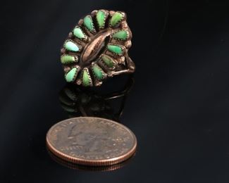 Vintage Signed Zuni Petit Point Turquoise Sterling Silver Ring Maryanne / Felix Chavez Size: 6.5 <BR>Center-stone: 26x18mm