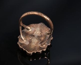 Vintage Signed Zuni Petit Point Turquoise Sterling Silver Ring Maryanne / Felix Chavez Size: 6.5 <BR>Center-stone: 26x18mm