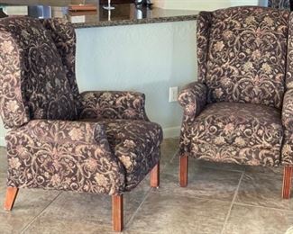 2pc La-Z-Boy Kimberly High Leg Reclining Chairs PAIR Fabric Recliners 40 x 31 x 34in HxWxD