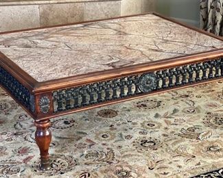 Heavy Marble , Wood & Iron Coffee Table 20 x 41 x 54in HxWxD