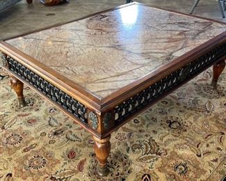 Heavy Marble , Wood & Iron Coffee Table 20 x 41 x 54in HxWxD