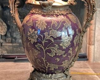 Castilian Porcelain & Bronze Table Urn Lamp Single 39 x 22 x 17in HxWxD