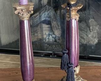 2pc Castilian Purple & Bronze Candle Stands PAIR 15 inches high