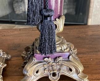2pc Castilian Purple & Bronze Candle Stands PAIR 15 inches high