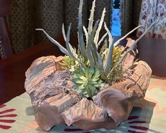 Faux Driftwood Log Succulent Plant Centerpiece Decor 15 x 20 x 17in HxWxD