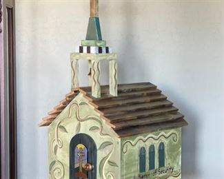 Artist Made Church Bird House Signed 72 x 13 x 15in HxWxD