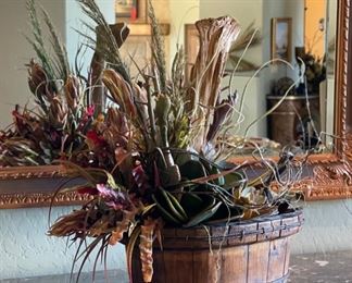 Rustic Wood Basket Faux Cactus Centerpiece Decor 23 x 21 x 14 HxWxD