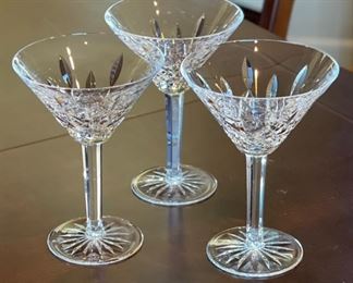 3pc Waterford Crystal Lismore Martini Glasses 8oz 6.125 H x 4.5in Diameter