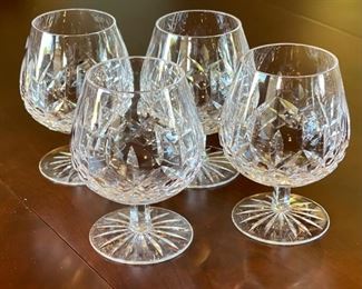 4pc Waterford Crystal Lismore Large Brandy Glasses 12oz Snifter 5.25in H x 2.625 in Diameter opening