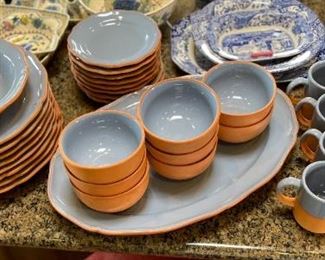 34pc Loneoak & Co Terracotta & Blue dish-ware 34pc