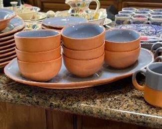 34pc Loneoak & Co Terracotta & Blue dish-ware 34pc