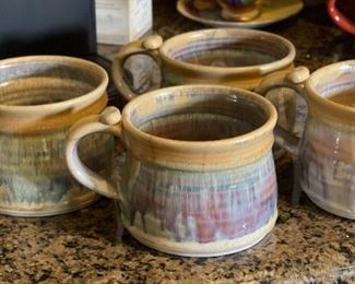 4pc Artist Made Ceramic Coffee Cups 4 x 6 x 4.5in HxWxD