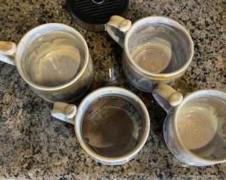 4pc Artist Made Ceramic Coffee Cups 4 x 6 x 4.5in HxWxD