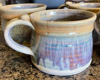 4pc Artist Made Ceramic Coffee Cups 4 x 6 x 4.5in HxWxD