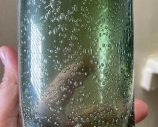 12pc Green Hand Blown Bubble Glass Cups Highball Drinking Glasses Drinkware 5.75in H x 3.25in diameter approximately