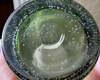 12pc Green Hand Blown Bubble Glass Cups Highball Drinking Glasses Drinkware 5.75in H x 3.25in diameter approximately