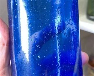 10pc Blue Hand Blown Bubble Glass Cups Highball Drinking Glasses Drinkware 5.75in H x 3.25in diameter approximately