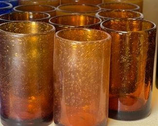 12pc Amber Hand Blown Bubble Glass Cups Highball Drinking Glasses Drinkware 5.75in H x 3.25 diameter approximately