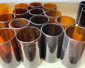 14pc Brown Hand Blown Bubble Glass Cups Highball Drinking Glasses Drinkware 5.75in H x 3.25 in diameter approximately