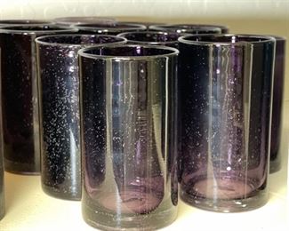 12pc Purple Hand Blown Bubble Glass Cups Highball Drinking Glasses Drinkware 5.75in H x 3.25in diameter approximately