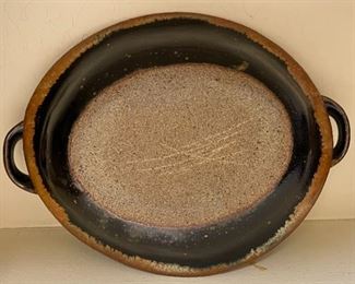 4pc Studio Art Pottery Earthenware Serving Platters Signed Largest: 2 x 11.5 x 12.5in