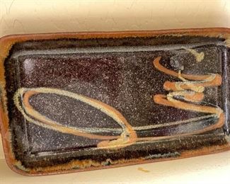 4pc Studio Art Pottery Earthenware Serving Platters Signed Largest: 2 x 11.5 x 12.5in