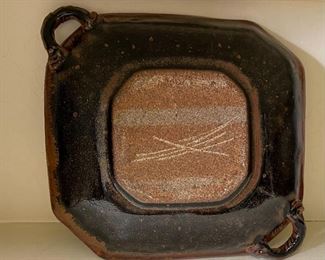 4pc Studio Art Pottery Earthenware Serving Platters Signed Largest: 2 x 11.5 x 12.5in