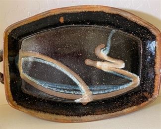 4pc Studio Art Pottery Earthenware Serving Platters Signed Largest: 2 x 11.5 x 12.5in