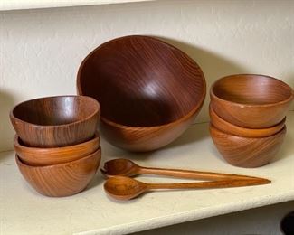 9pc Unisilver Thai Teak Wood Salad and Serving Bowl Set w Utensils Serving Bowl: 6in H x 10in diameter