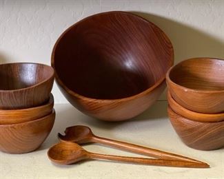 9pc Unisilver Thai Teak Wood Salad and Serving Bowl Set w Utensils Serving Bowl: 6in H x 10in diameter