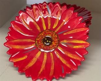 8pc Clay Art Gerbera Figural Floral Plates RED Daisy 8.25in Diameter