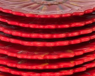 8pc Clay Art Gerbera Figural Floral Plates RED Daisy 8.25in Diameter