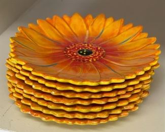 7pc Clay Art Gerbera Figural Floral Plates Yellow Daisy 8.25in diameter