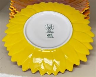 7pc Clay Art Gerbera Figural Floral Plates Yellow Daisy 8.25in diameter