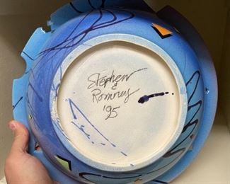 Stephen & Romney Ceramics Memphis Modern Centerpiece Bowl Studio Art Pottery 3.5x12.25in diameter