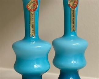 2pc Stelvia Opalina Fiorentina Italian Glass Vases Pair 6.5 in H