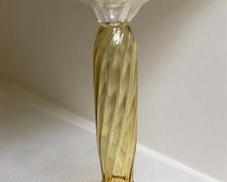 Art Glass Yellow Glass Candle Holder 10.25 in H