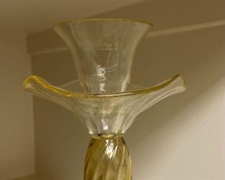 Art Glass Yellow Glass Candle Holder 10.25 in H
