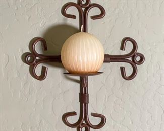 Rustic Iron Cross Candle Holder 13 x 11 x 4.5 in HxWxD